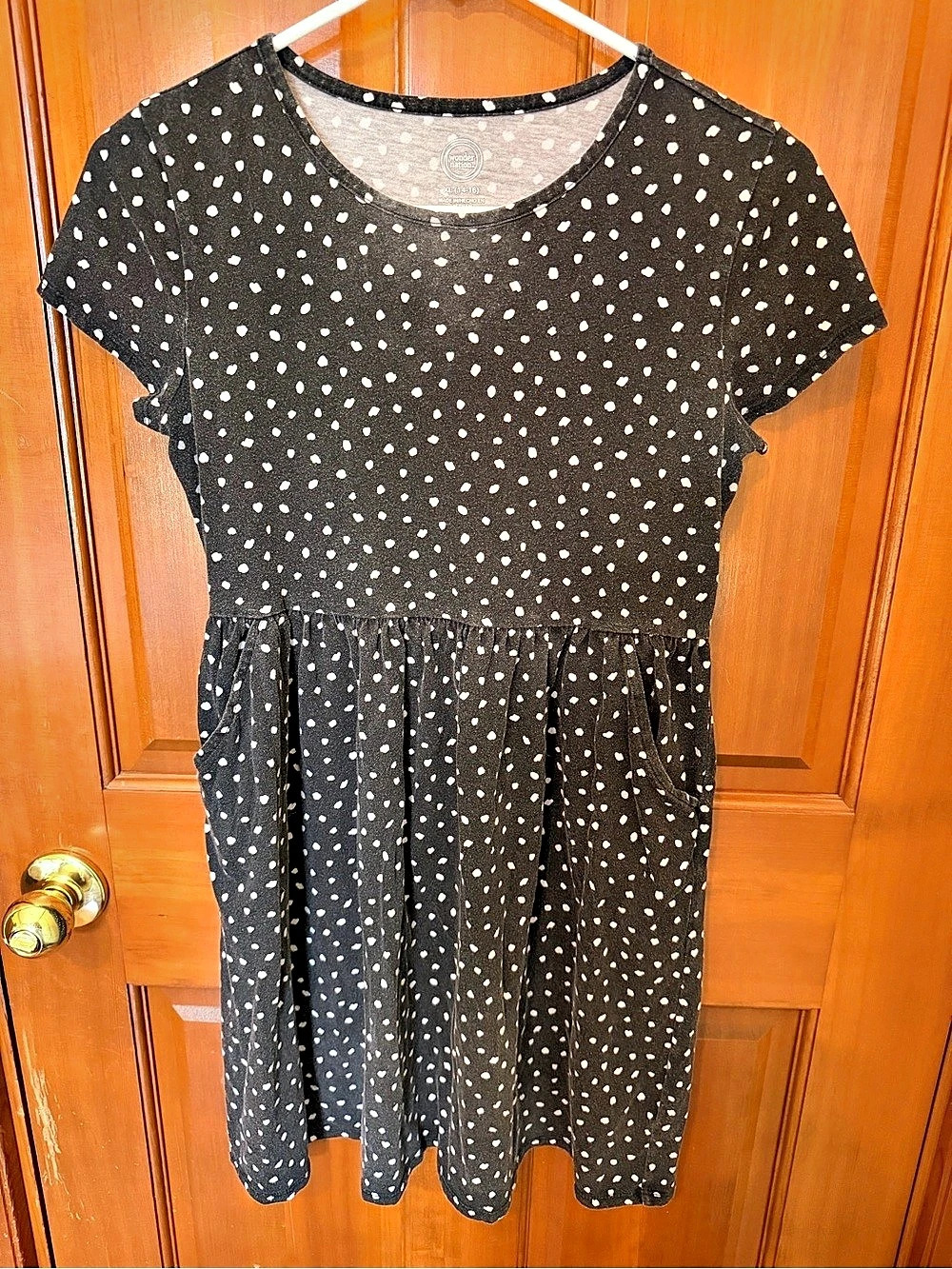 Wonder Nation Girls Polka Dot Dress in Black & White XL